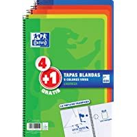 Los mejores  - Oxford Cuadernos A4- Tapa Blanda- 80 Hojas- Cuadrícula 4x4- Pack 4+1- Surtido colores vivos